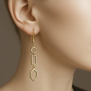 Max Studio Earrings Gold tone Link Chain Geometric Shapes 2.75"  Women's Jewelry